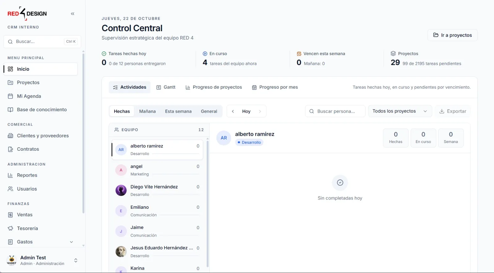 Captura de CRM interno para el equipo de Redfordesign (solución interna)