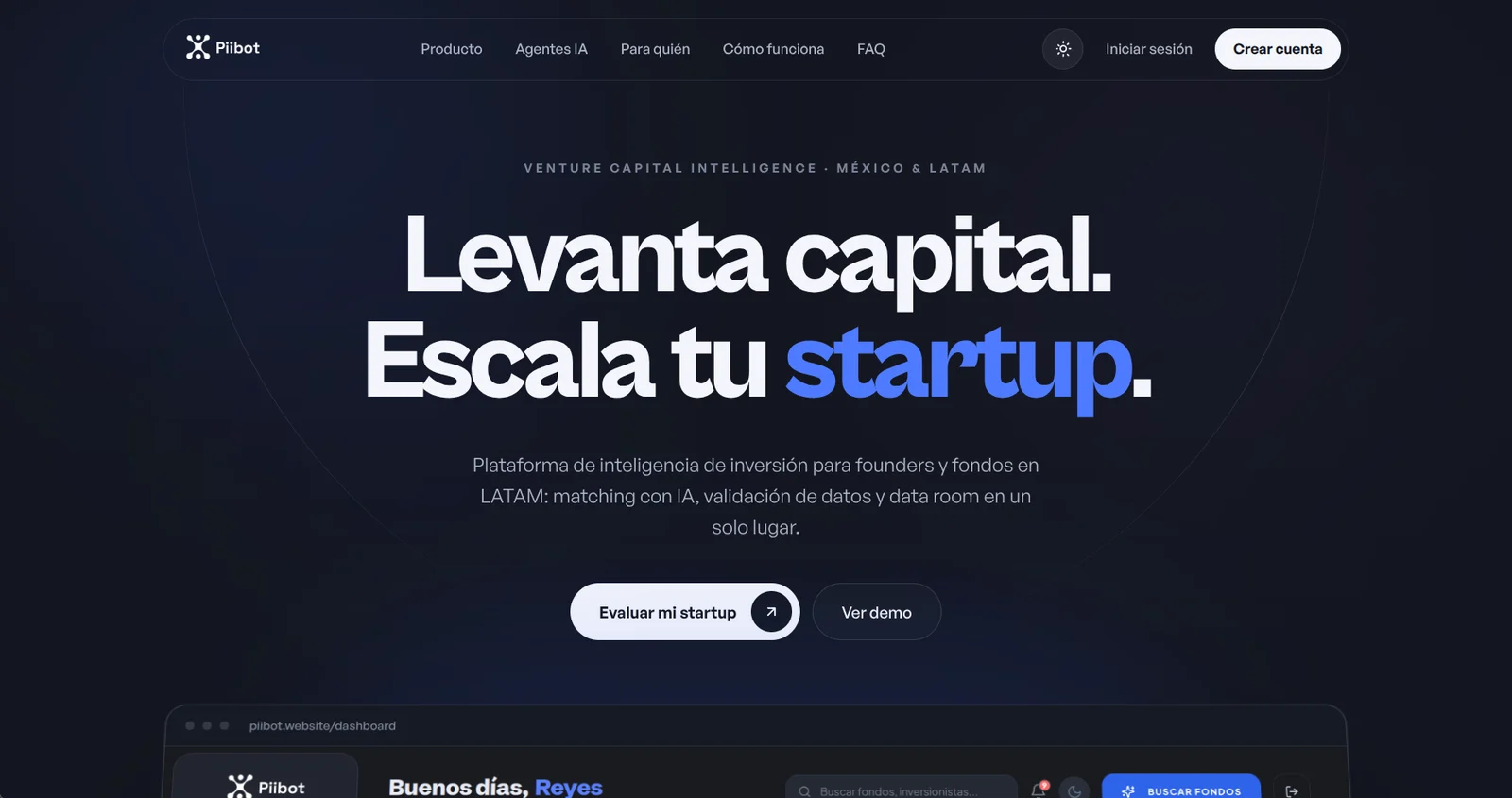 Captura: PIIBOT: plataforma de matching entre startups y fondos