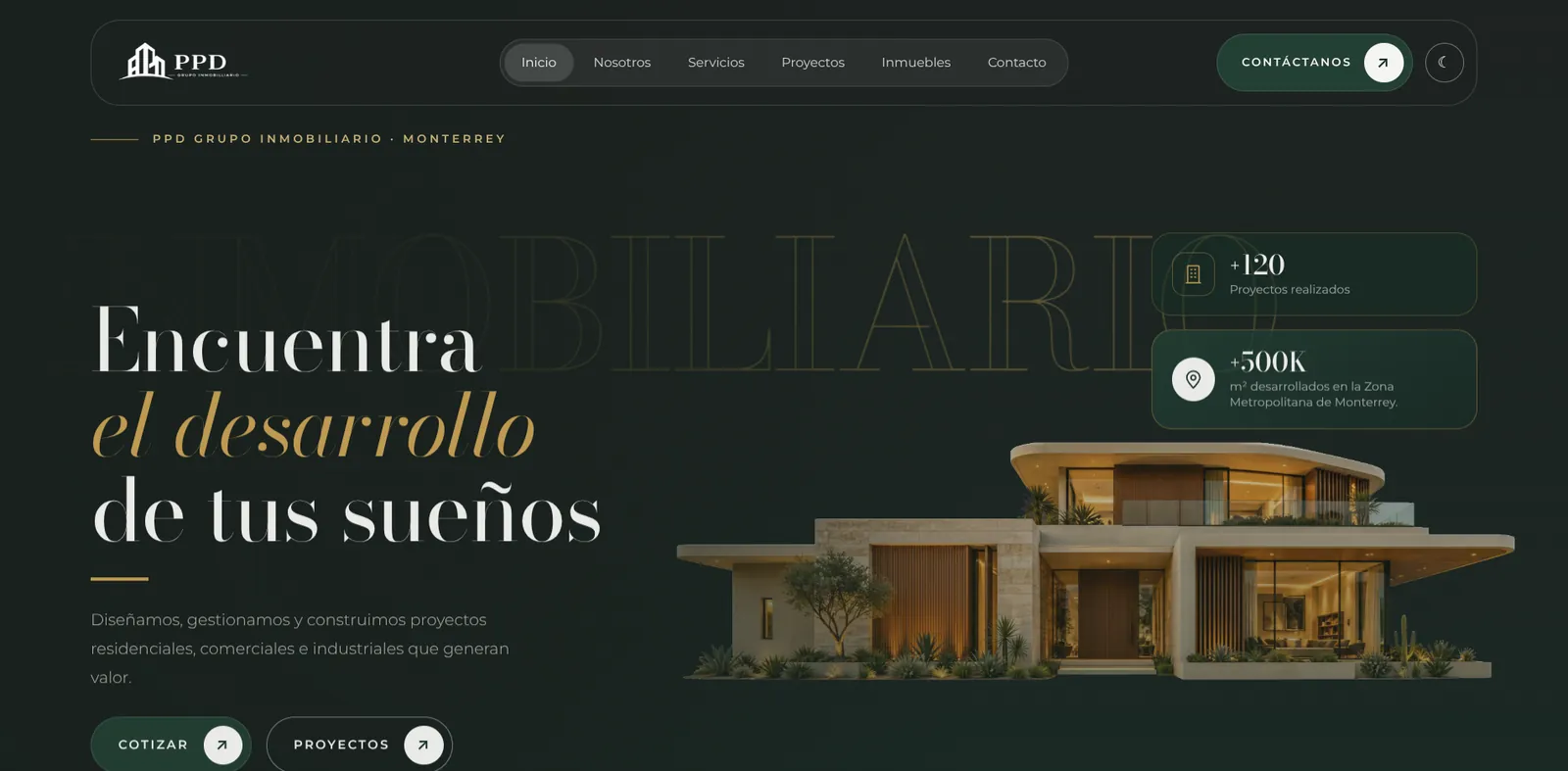 Captura: Sitio con catálogo de inmuebles para PPD Grupo Inmobiliario