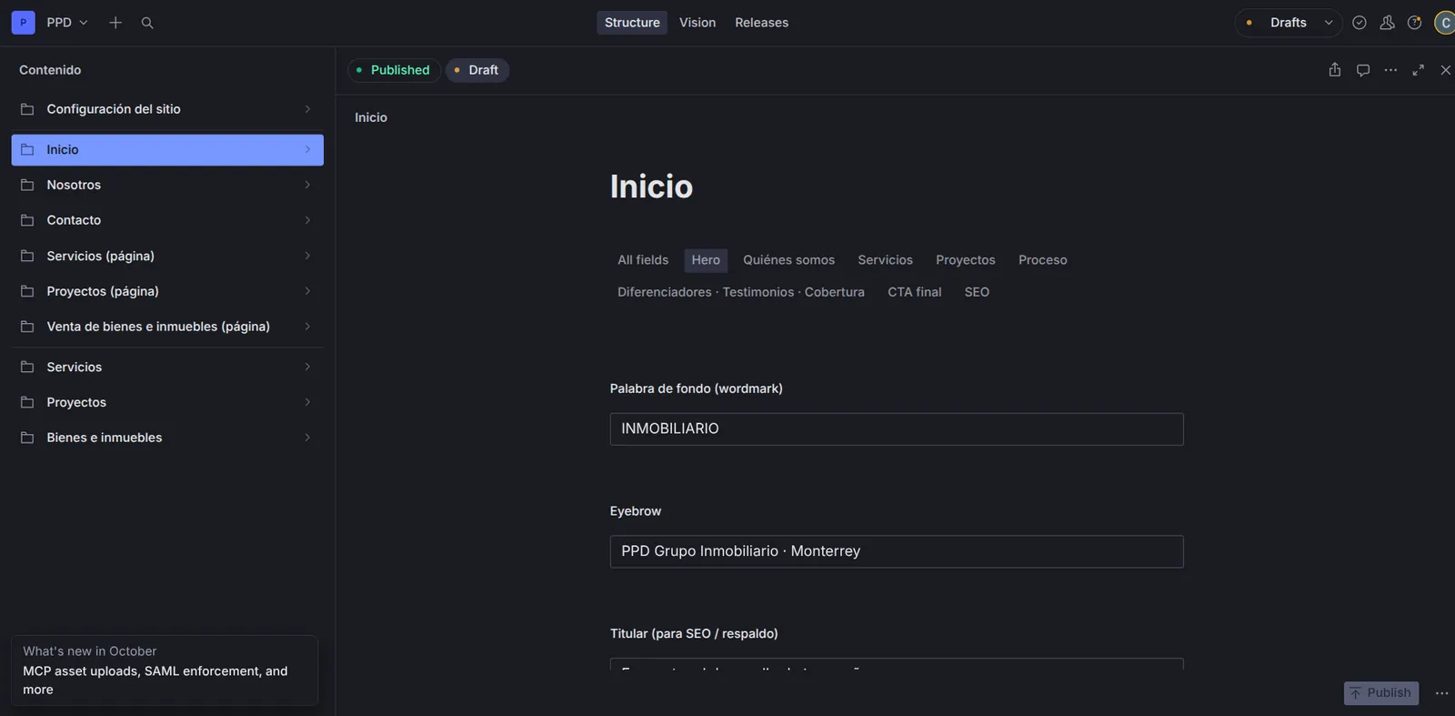 Sitio con catálogo de inmuebles para PPD Grupo Inmobiliario, captura 2