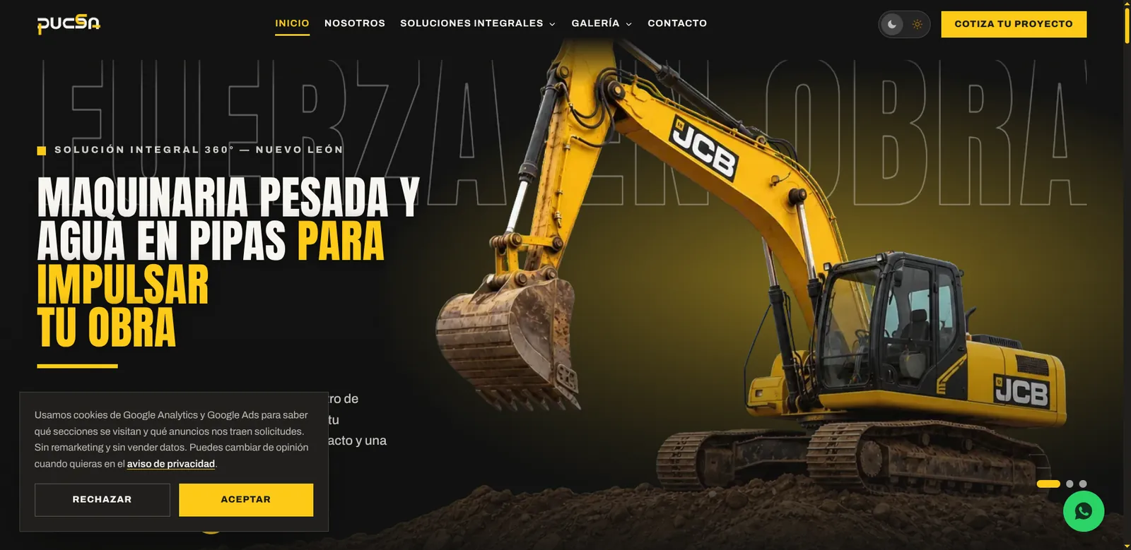 Captura: Sitio con CMS y cotizador para PUCSA Maquinaria