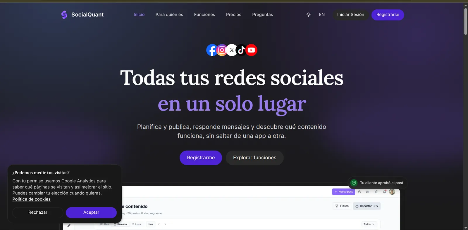Captura: SocialQuant: gestión de redes sociales para agencias